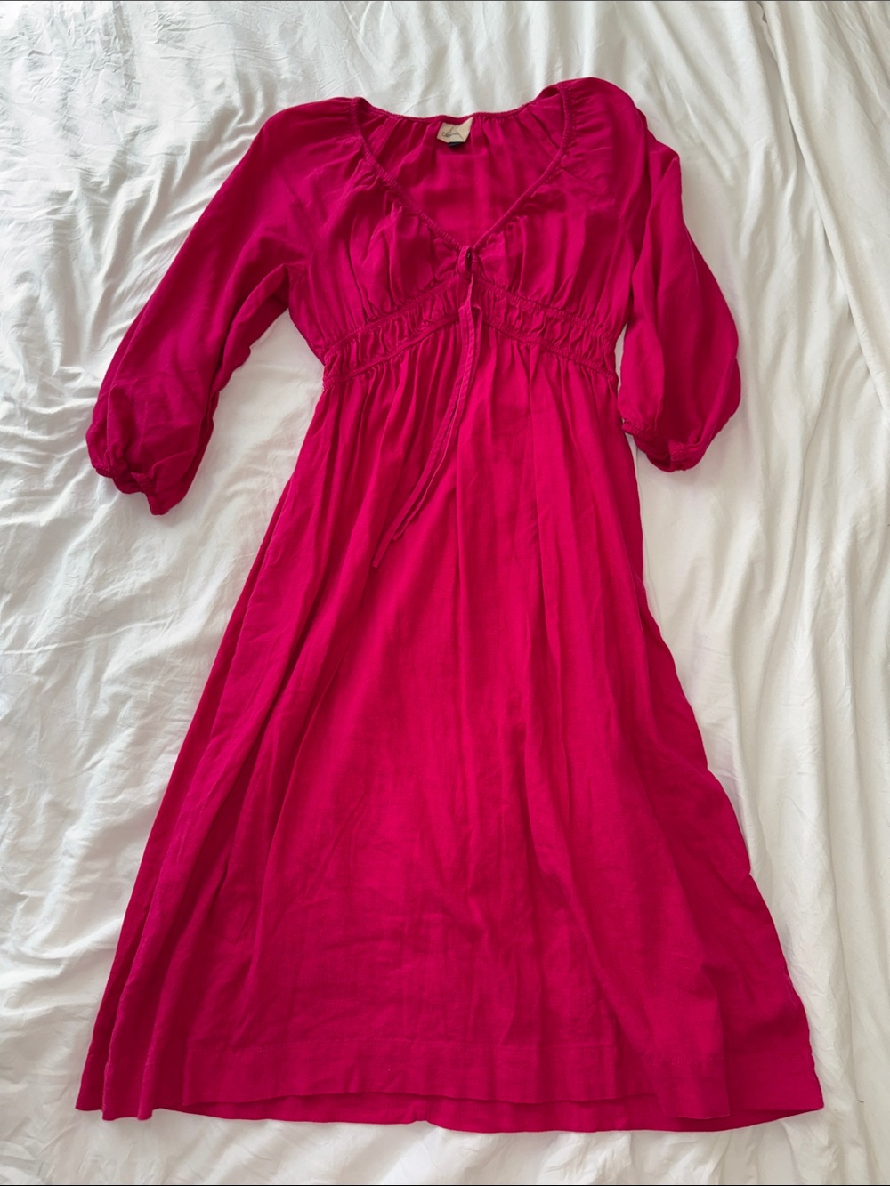 Universal Thread Fuchsia Midi Dress with V-Neck Tie